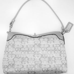 Dainty Silver Canvas and Leather Coach Logo Purse